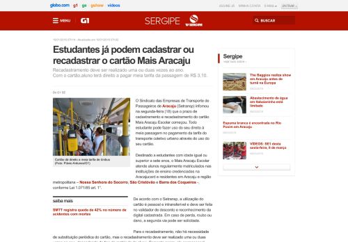 
                            13. G1 - Estudantes já podem cadastrar ou recadastrar o cartão Mais ...