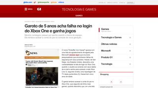 
                            8. G1 - Garoto de 5 anos acha falha no login do Xbox One e ganha jogos ...