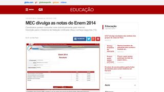 
                            9. G1 - MEC divulga as notas do Enem 2014 - notícias em Educação