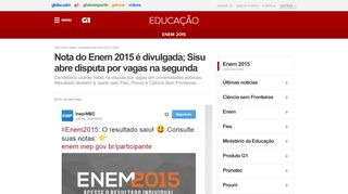 
                            8. G1 - Nota do Enem 2015 é divulgada; Sisu abre disputa por vagas na ...