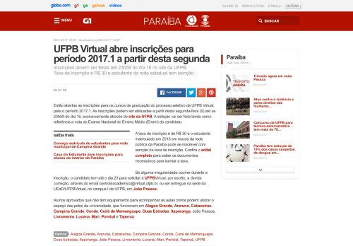 
                            13. G1 - UFPB Virtual abre inscrições para período 2017.1 a partir desta ...