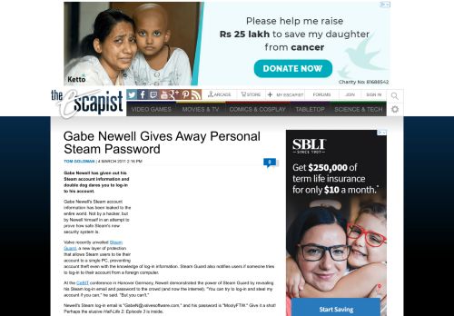 
                            2. Gabe Newell Gives Away Personal Steam Password | The Escapist