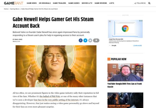 
                            11. Gabe Newell Helps Gamer Get His Steam Account Back – Game Rant
