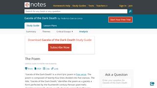 
                            8. Gacela of the Dark Death Analysis - eNotes.com