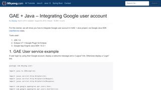 
                            10. GAE + Java – Integrating Google user account – Mkyong.com