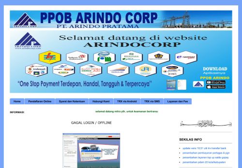 
                            7. gagal login / offline - PPOB PT ARINDO PRATAMA
