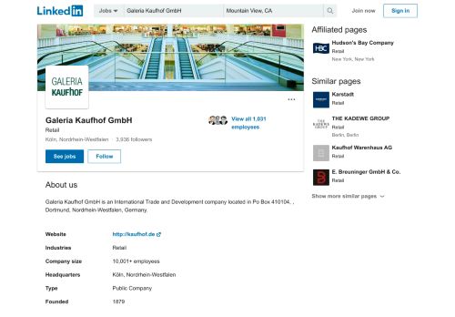 
                            8. Galeria Kaufhof GmbH | LinkedIn