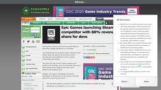 
                            9. Gamasutra - Epic Games launching Steam competitor with 88 ...