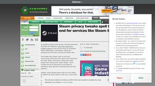 
                            11. Gamasutra - Steam privacy tweaks spell the end for services like ...