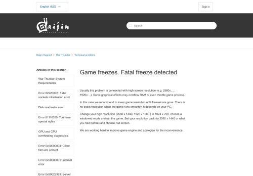 
                            6. Game freezes. Fatal freeze detected – Gaijin Support