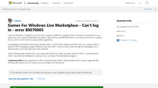 
                            2. Games For Windows Live Marketplace - Can't log in - error 80070005 ...