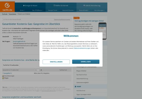 
                            8. Gastarife von Kostenix Gas - eine Marke der optimization ... - Tarife.de