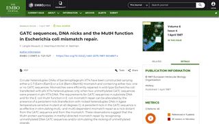 
                            8. GATC sequences, DNA nicks and the MutH function in Escherichia ...