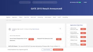 
                            4. GATE 2015 Result Announced- check here - Careers360