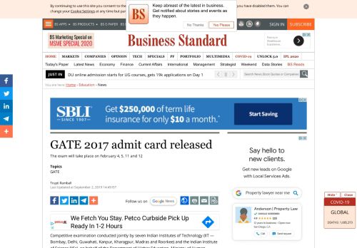 
                            13. GATE 2017 admit card released | Business Standard News