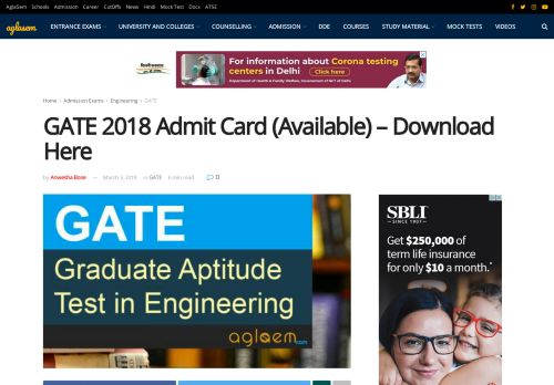 
                            3. GATE 2018 Admit Card (Available) – Download Here | AglaSem ...