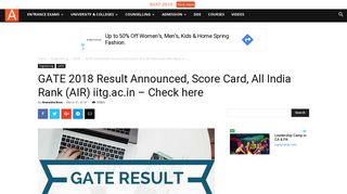 
                            6. GATE 2018 Result Announced, Score Card, All India Rank (AIR) iitg ...
