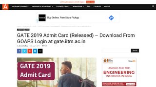 
                            5. GATE 2019 Admit Card (Released) – Download From GOAPS Login ...