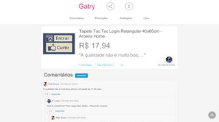 
                            8. Gatry - Tapete Toc Toc Login Retangular 40x60cm - Aroeira Home