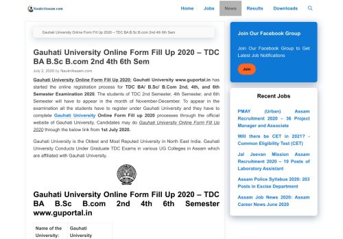 
                            11. Gauhati University Online From Fill up 2018 - TDC BA B.Sc B.com ...
