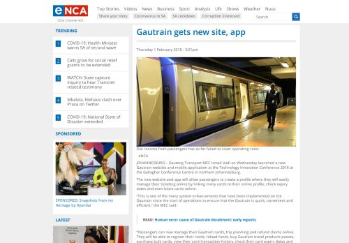 
                            8. Gautrain gets new site, app | eNCA