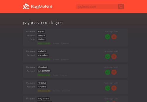 
                            3. gaybeast.com passwords - BugMeNot