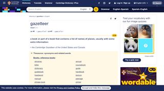 
                            3. GAZETTEER | meaning in the Cambridge English Dictionary