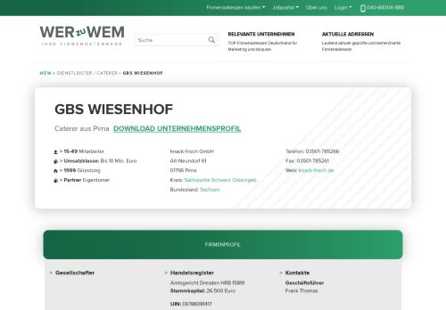 
                            3. GBS Wiesenhof Caterer aus Pirna in der Firmendatenbank wer-zu ...