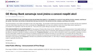 
                            12. GE Money Bank oznamuje nové jméno a cenové rozpětí akcií ...