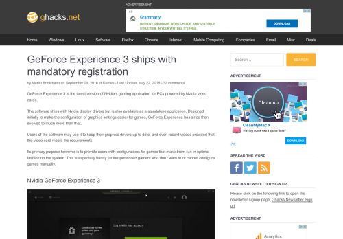 
                            7. GeForce Experience 3 ships with mandatory registration - gHacks ...