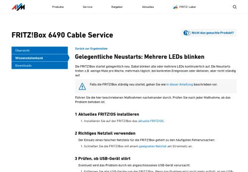 
                            1. Gelegentliche Neustarts: Mehrere LEDs blinken | FRITZ!Box 6490 Cable