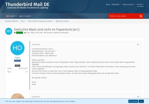 
                            10. Gelöschte Mails sind nicht im Papierkorb [erl.] - Allgemeines ...