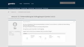 
                            9. gelöst - Amicron 12 / Fehlermeldung bei Auftragsimport Gambio 3.4 ...