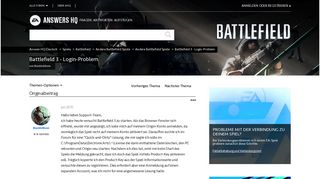 
                            3. Gelöst: Battlefield 3 - Login-Problem - Answer HQ