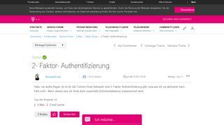 
                            1. Gelöst: Community | 2- Faktor- Authentifizierung | Telekom hilft ...