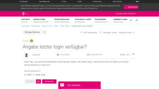 
                            1. Gelöst: Community | Angabe letzter login verfügbar? | Telekom hilft ...