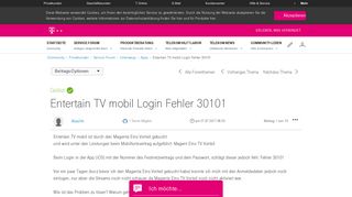 
                            10. Gelöst: Community | Entertain TV mobil Login Fehler 30101 | Telekom ...