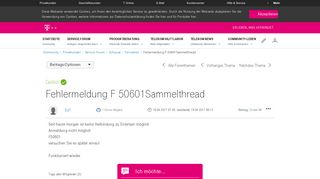 
                            11. Gelöst: Community | Fehlermeldung F 50601Sammelthread | Telekom ...