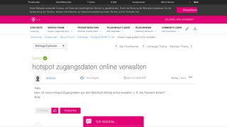 
                            3. Gelöst: Community | hotspot zugangsdaten online verwalten | Telekom ...