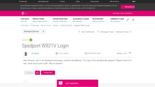 
                            5. Gelöst: Community | Spedport W921V Login | Telekom hilft Community