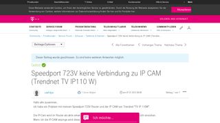 
                            10. Gelöst: Community | Speedport 723V keine Verbindung zu IP CAM ...