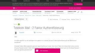 
                            3. Gelöst: Community | Telekom Mail - 2 Faktor Authentifizierung ...