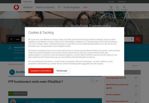 
                            13. Gelöst: FTP funktioniert nicht mehr (FileZilla) ? - Vodafone Community