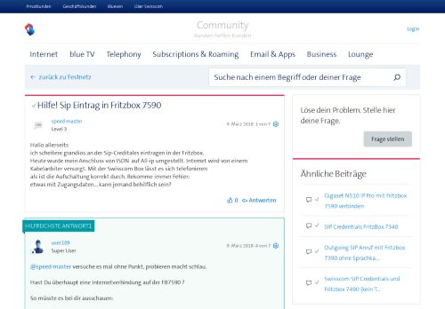 
                            8. Gelöst: Hilfe! Sip Eintrag in Fritzbox 7590 | Swisscom Community