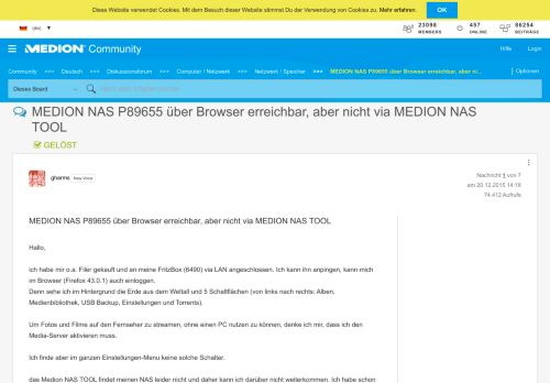 
                            4. Gelöst: MEDION NAS P89655 über Browser erreichbar, aber ni ...