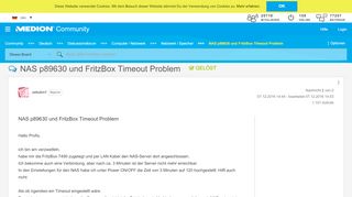 
                            11. Gelöst: NAS p89630 und FritzBox Timeout Problem - MEDION Community