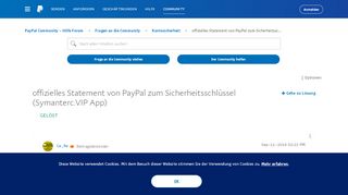 
                            3. Gelöst: offizielles Statement von PayPal zum Sicherheitssc ...