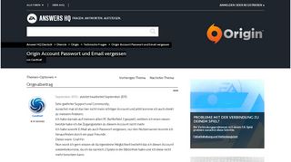 
                            2. Gelöst: Origin Account Passwort und Email vergessen - Answer HQ