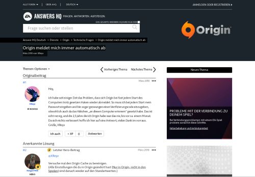 
                            5. Gelöst: Origin meldet mich immer automatisch ab - Answer HQ