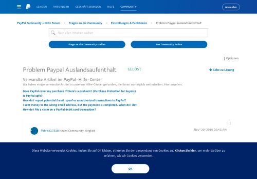 
                            2. Gelöst: Problem Paypal Auslandsaufenthalt - PayPal Community